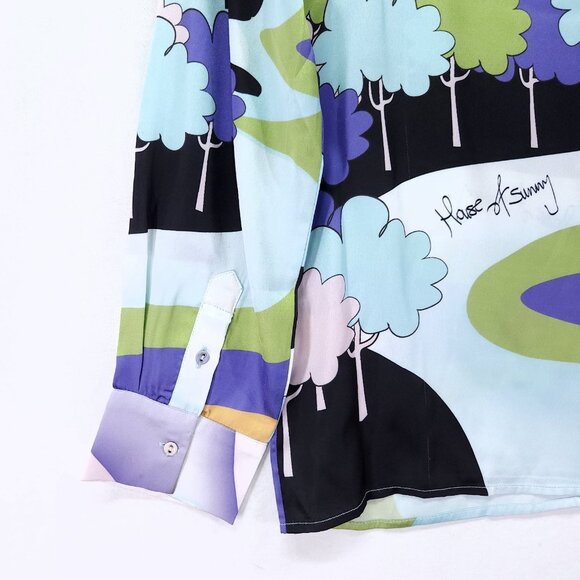 House Of Sunny Nice To Meet You Shirt Womens Size 2 Satin Graphic Button Front - Picture 8 of 16